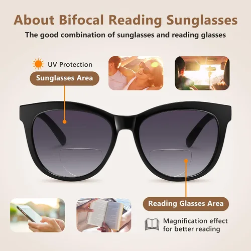 Miniatura 3 de EASY READ Lentes de sol bifocales de lectura para mujer, a la moda, con protección UV400 (aumento 1.00, negro)