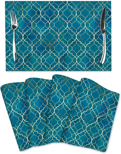 Miniatura 8 de Juego de 4 manteles individuales florales bohemios de lino de 12 x 18 pulgadas, manteles individuales de flores coloridas para cocina, mesa
