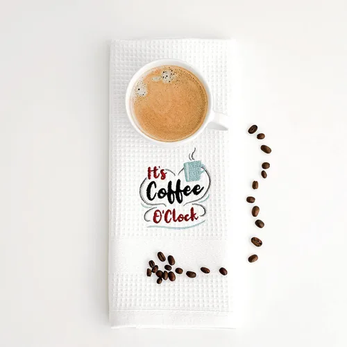 Miniatura 3 de Luzia Coffee O'Clock - Toallas de cocina, elegantes y absorbentes, toallas bordadas de algodón turco con tejido de gofre, juego de tres