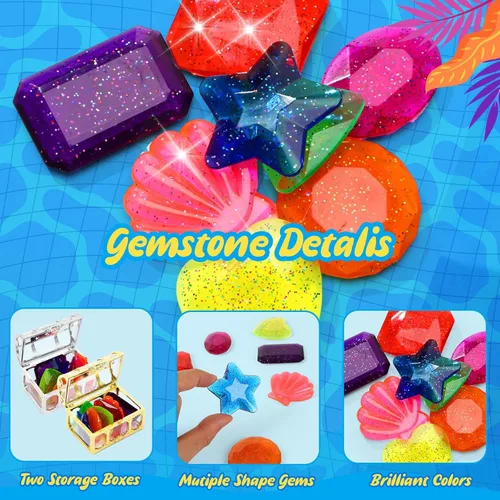 Miniatura 4 de MARFOREVER 18 piezas de juguetes grandes de piscina de gemas de buceo – 16 gemas de buceo coloridas sumergidas bajo el agua, juguetes de piscina