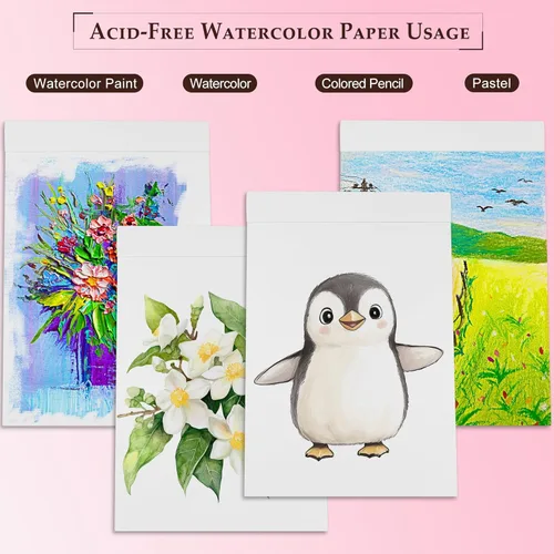 Miniatura 5 de DagouColor Bloc de papel de acuarela, A4, 1 paquete, 30 hojas, papel prensado en frío de 140 libras/10.58 oz/m², libro de artista para adultos