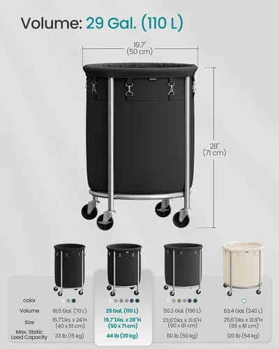 Miniatura 6 de Songmics – Cesta de lavandería de 29 galones (110 L) con ruedas, carrito rodante resistente redondo con estructura de acero y bolsa extraíble, 2