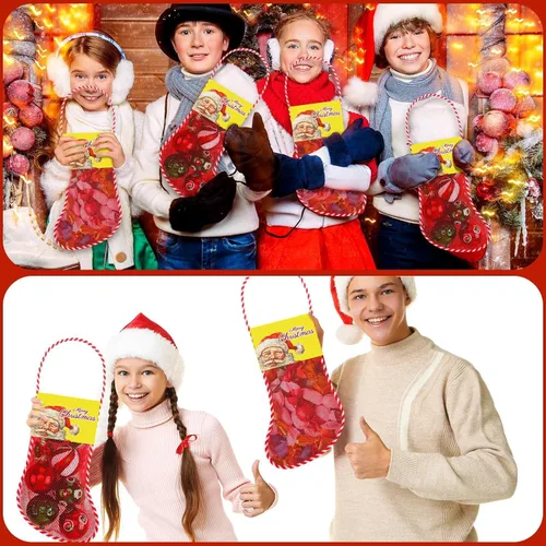 Miniatura 4 de Leyndo 100 medias largas de Navidad de malla a granel con 50 medias de Navidad de 50 a 18 pulgadas, tarjeta de Papá Noel, bastón de caramelo
