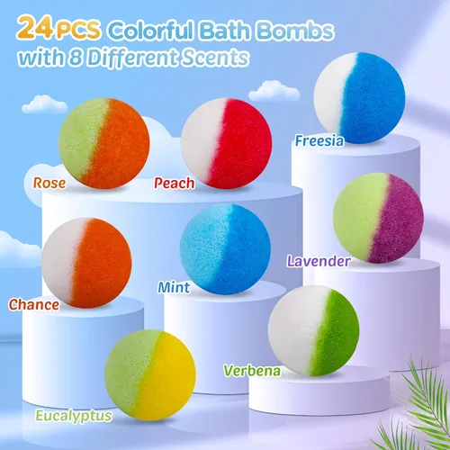 Miniatura 3 de Bombas de baño para niños, 24 bombas de baño con sorpresa que brilla en la oscuridad en el interior, burbujas coloridas naturales y orgánicas