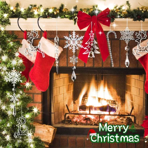 Miniatura 5 de Geegoods 18 adornos de Navidad, copos de nieve, decoraciones colgantes de cristal acrílico de Navidad, decoraciones de cristal de carámbano