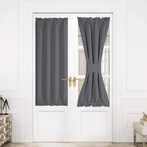 Miniatura 11 de NICETOWN Cortinas opacas unicolor con aislamiento térmico para puerta francesa, granja, oscurecimiento de habitación, puertas y ventanas de Marrón