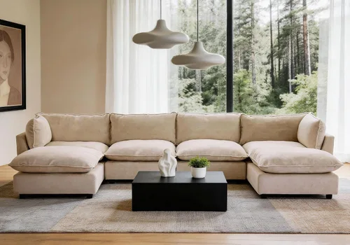 Miniatura 9 de Iroomy Oversized Modular Sectional Sofa, Chenille Cloud Couch, Deep Comfy Seat, 4-Seater Sofas, Couches, Living Room, Beige