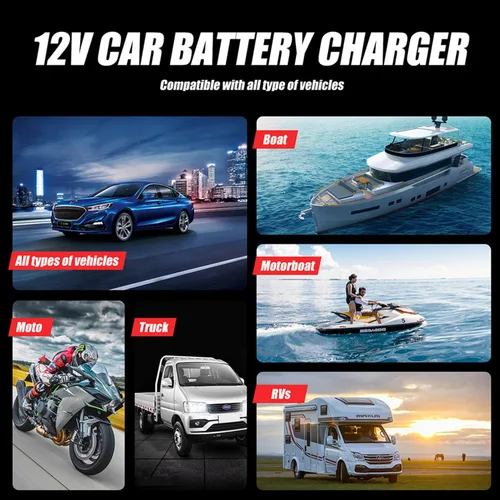 Miniatura 8 de Cargador de batería de automóvil, cargador inteligente de batería de goteo de 12V 6A, mantenedor desulfatador de batería automotriz de 12V