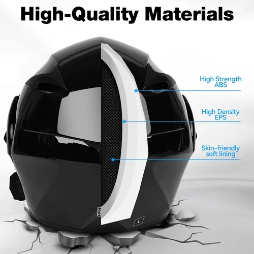 Miniatura 5 de Casco modular de motocicleta Bluetooth aprobado por DOT/ECE de cara completa, abatible, antivaho, doble visera, casco con altavoz dual integrado