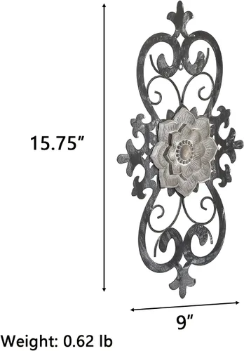 Miniatura 2 de Arte de pared de flores de metal, 15.75 x 9 pulgadas, decoración de pared floral de pergamino de metal, escultura de pared colgante con flor bohemia