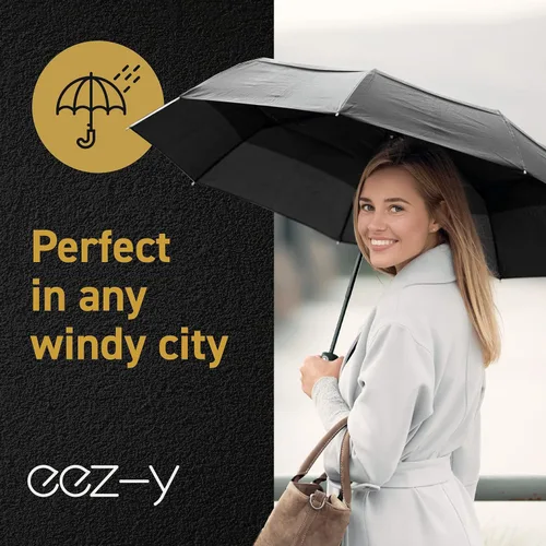 Miniatura 7 de Windproof Travel Umbrellas for Rain - Lightweight, Strong, Compact with & Easy Auto OpenClose Button for Single Hand Use - Double Vented Canopy for