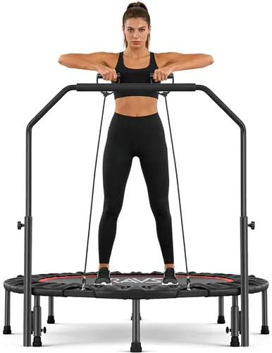Miniatura 11 de Mini trampolín plegable para adultos y niños de 40 pulgadas con barra de espuma ajustable para entrenamiento en interiores Rojo