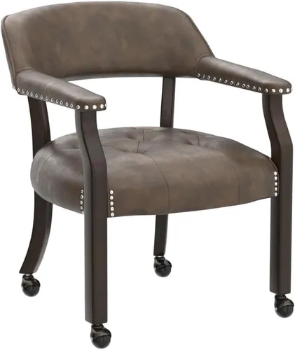 Miniatura 5 de Silla de comedor con ruedas, silla de cuero con ruedas y cabeza de clavo, sillas de comedor con rodillos, sillas de respaldo curvado con ruedas