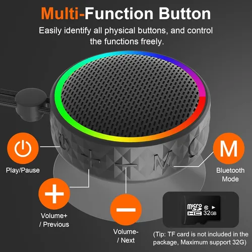 Miniatura 2 de Altavoz de ducha Bluetooth, altavoz inalámbrico portátil, ventosa, altavoz Bluetooth con luces RGB, sonido HD de 360°, compatible con tarjeta TF