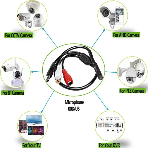 Miniatura 3 de Micrófono CCTV con preamplificador RCA Audio Out 12V DC — Ganancia ajustable — para cámaras DVR/NVR e IP (1 paquete)