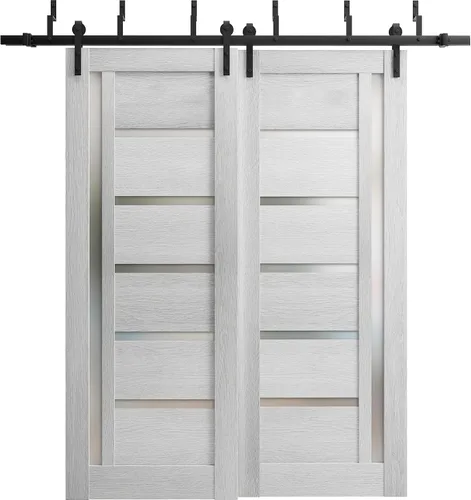 Miniatura 9 de Puertas corredizas de 48 x 96 pulgadas Quadro 4088 gris Nebraska con vidrio esmerilado Juego de herrajes resistentes de 6.6 pies Puertas
