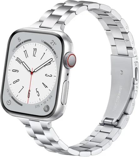 Miniatura 10 de Lenrao Correas delgadas de acero inoxidable compatibles con Apple Watch de 38mm 40mm 41mm 42mm 44mm 45mm 46mm para mujeres, correas de metal