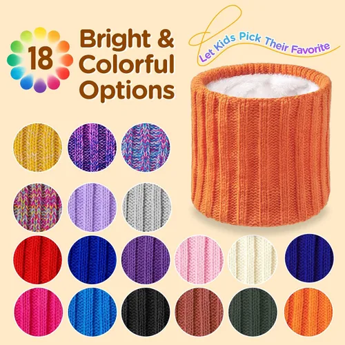 Miniatura 5 de Wandx Polaina de forro polar para niños y niñas, para invierno, para clima frío, cubierta facial de punto de rayas anchas para niños y niñas