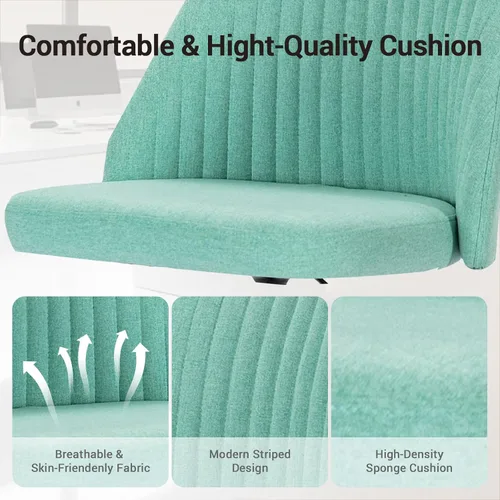 Miniatura 3 de YSSOA Silla de escritorio de oficina con respaldo y ruedas, silla de tela para computadora, sin brazos, altura ajustable, cómoda silla de tocador