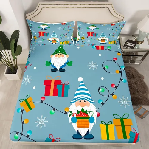 Miniatura 38 de Erosebridal Sábana bajera ajustable de Papá Noel con bolsillo profundo para niños, niñas y niños, juego de ropa de cama de Navidad para niños