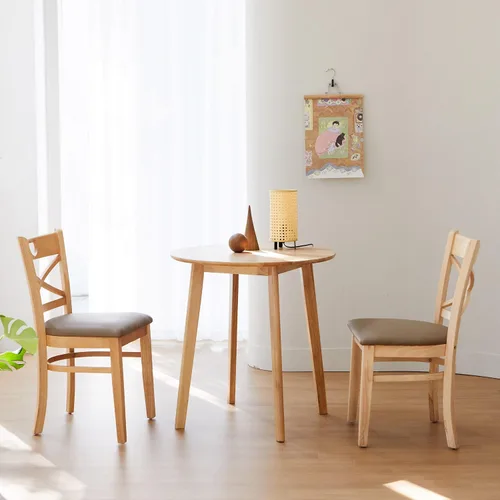 Miniatura 7 de Livinia Canberra - Mesa de comedor redonda de madera de 27.6 pulgadas/pequeña mesa de cocina moderna de roble malayo de mediados de siglo