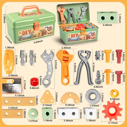 Miniatura 7 de Juego de herramientas para niños, 135 piezas con caja de herramientas, juguetes educativos Montessori, juguetes de construcción STEM para niños