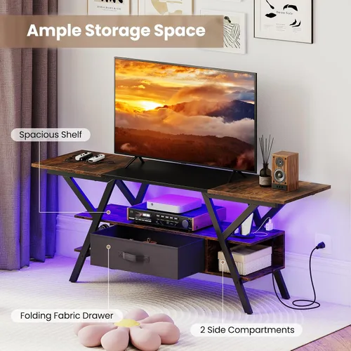 Miniatura 8 de Giantex Soporte de TV con tomas de corriente para TV de 55 a 65 pulgadas, centro de entretenimiento de 3 niveles con luces LED y control remoto