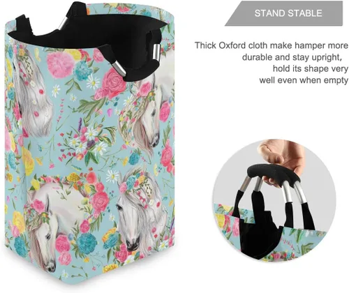 Miniatura 2 de senya Cesta grande de almacenamiento plegable, organizador para ropa sucia, para guardería, juguetes, caballo y flores Multi 6