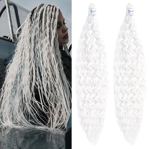 Miniatura 41 de Cabello para trenzar rizado ondulado negro 1B preestirado de onda oceánica profunda de ganchillo bohemio para trenzar de 16 pulgadas, 2 paquetes