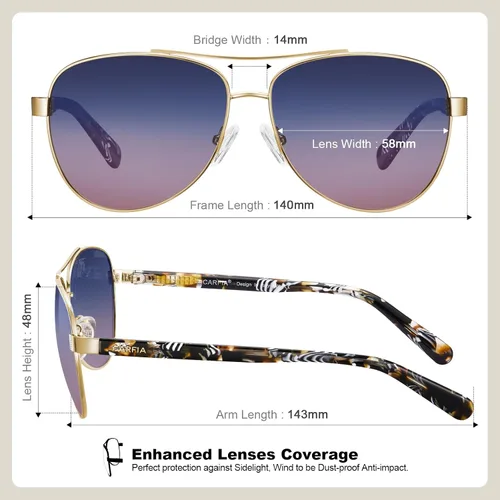 Miniatura 55 de CARFIA Gafas de sol polarizadas para mujer, protección UV, brazos de acetato, marco de metal, sombras para mujer, CA3216
