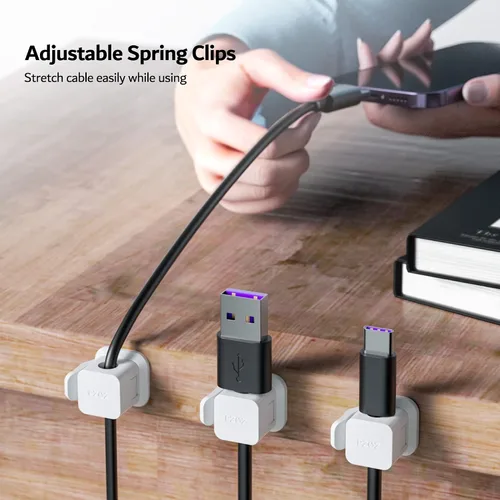 Miniatura 4 de PZOZ Paquete de 6 organizadores de cables, clips adhesivos para cables de carga, organizador de cables, gestión de cables USB de carga para el Negro
