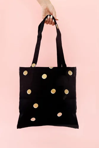 Miniatura 2 de kate spade new york Bonita bolsa tote de lona para mujeres, bolsa de playa de lona negra, bolsa para libros con bolsillo, puntos dispersos