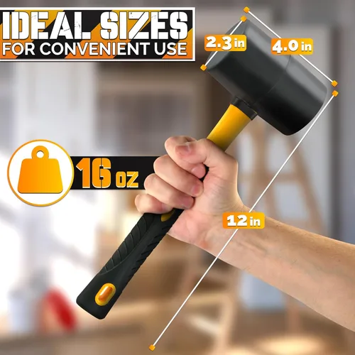 Miniatura 2 de Martillo de mazo de goma de 16 onzas, mazo de martillo de goma con mango duradero y ergonómico, diseño antivibración para un trabajo eficiente