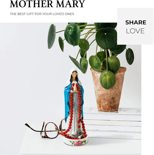 Miniatura 4 de Estatua de soporte para rosario de Virgen María, 8 pulgadas, decoración católica de Madonna Blessed Mother Mary, regalo de rosario para mujeres