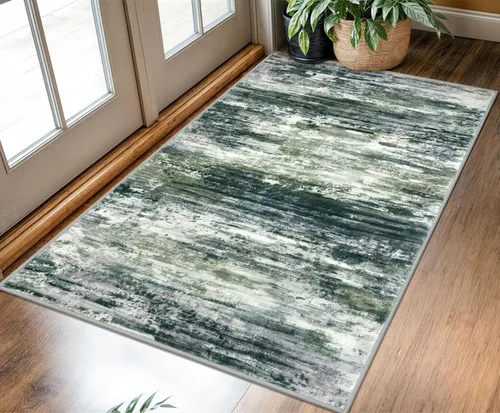 Miniatura 17 de KOZYFLY – Alfombra de pasillo moderna y lavable de diseño abstracto verde, 2 x 5 pies, antideslizante, suave y de pelo corto, ideal para cocina