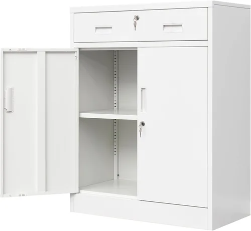 Miniatura 10 de Wanfu Gabinete de almacenamiento de metal, 36 pulgadas de alto x 28 pulgadas de ancho x 16 pulgadas de profundidad con 1 cajón y estante ajustable