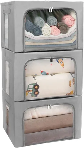 Caja de almacenamiento apilable de ropa para accesorios de ropa, contenedores de almacenamiento con marco de acero para regalo de juguetes, juego de