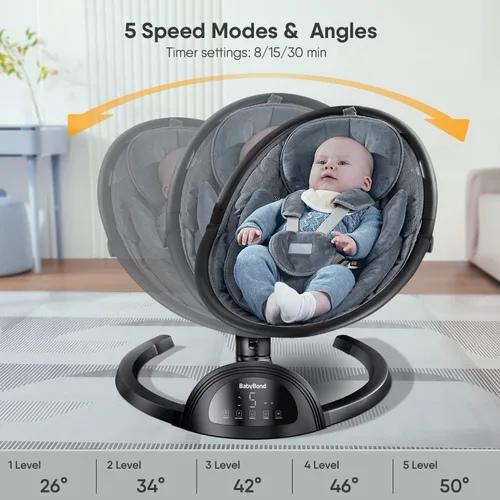Miniatura 2 de Columpio para bebés BabyBond para bebés, columpio Bluetooth con altavoz de música, 3 posiciones de asiento, cinturón de arnés de 5 puntos, 5
