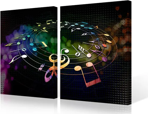 Decoración vintage para dormitorio, notas musicales retro coloridas, pinturas HD sobre lienzo, 2 paneles, pinturas de arte para decoración del