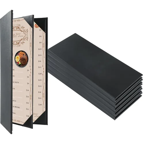Miniatura 8 de Fundas para menú de restaurante de 4.25 x 11 pulgadas Paquete de 10 paneles de cuero sintético cuádruples con 6 esquinas anguladas para vista
