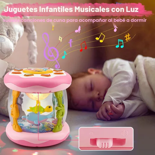 Miniatura 6 de Juguetes para bebé niña de 0 a 6 meses, proyector musical giratorio con luz boca abajo, juguete para bebés de 0-3 4 5 6 7 8 9 meses, acuario, Rosa
