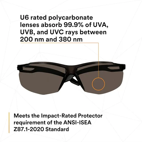 Miniatura 5 de 3M Gafas de seguridad, SecureFit Serie 500, paquete de 20, ANSI Z87 con clasificación de impacto, patillas de trinquete ajustables, gafas