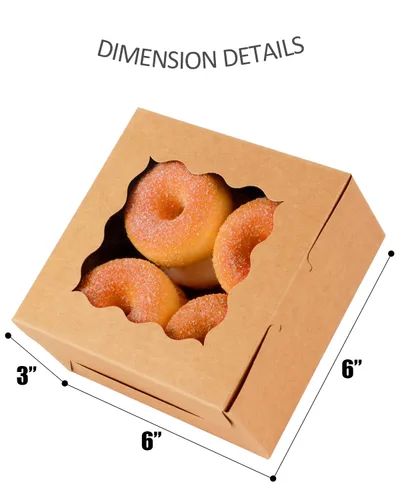 Miniatura 6 de qiqee Cajas de galletas Kraft con ventana, 60 paquetes de 6 x 6 x 3 pulgadas, cajas de papel kraft marrón para galletas, pasteles, cupcakes, tartas