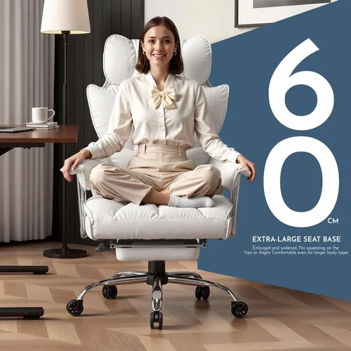 Miniatura 4 de Efomao Silla de Oficina Grande y Alta 400lbs – Silla de Oficina Ejecutiva de Cuero PU con Soporte Lumbar y Reposapiés, Silla de Computadora de Blanco