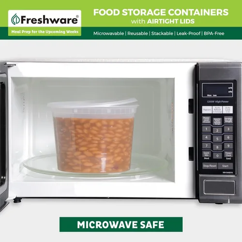 Miniatura 5 de Freshware [12 unidades, 64 oz] recipientes de plástico de 1/2 galón para almacenamiento de alimentos y sopa con tapas herméticas, recipientes