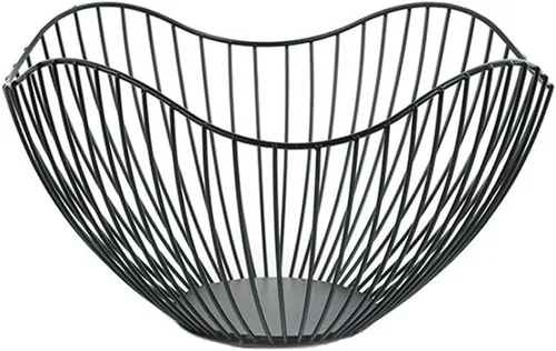Cesta de Frutas 7UYUU para Encimera de Cocina, Tazón de Producción de Metal Negro Moderno de Alambre de 10 Pulgadas para Frutas y Vegetales (Curvado)