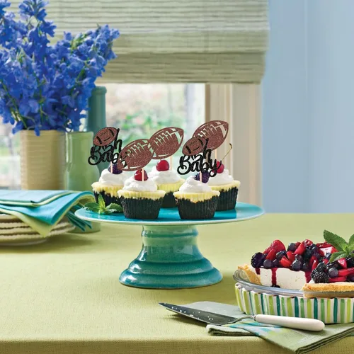 Miniatura 4 de Oh Baby - Juego de 24 adornos para cupcakes de fútbol americano con purpurina para decoración de cupcakes de fútbol americano para superrugby