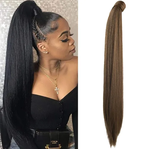 Miniatura 31 de SEIKEA Extensión de cola de caballo con clip alrededor del cabello lacio para mujer (12 pulgadas, negro)