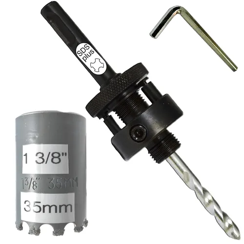 Miniatura 27 de Sierra de agujero HSS con mandril piloto de 2 piezas de alta velocidad para perforar madera y acero, broca de 1/4" de diámetro y eje, broca piloto