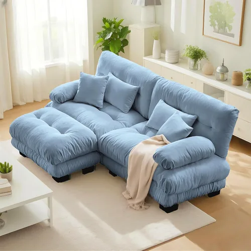 Miniatura 23 de SoarFlash Moderno sofá reclinable de terciopelo para sala de estar, sofá biplaza para apartamento, sofá de almacenamiento con marco de madera Azul